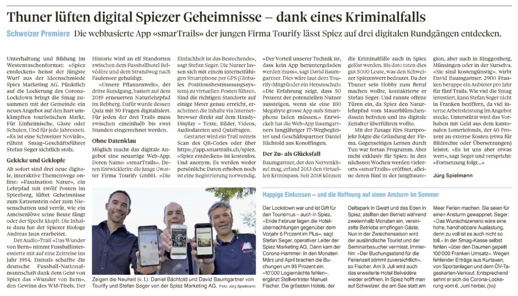 Artikel im Thuner Tagblatt vom 29.05.20